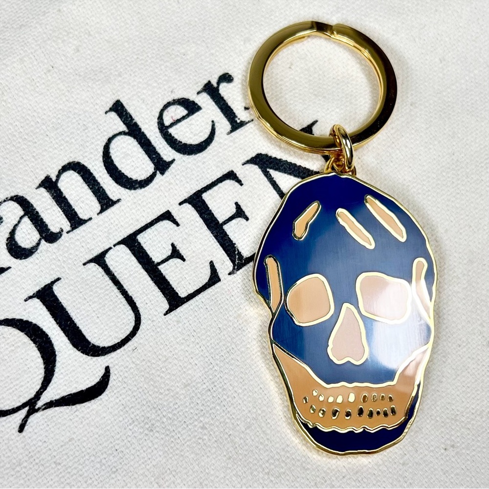 Alexander McQueen Navy & Beige Skull Bag Charm/Keychain